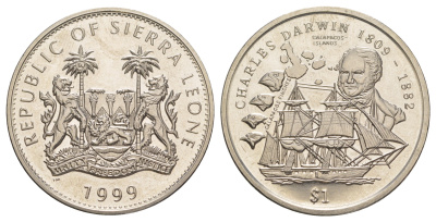 Сьерра-Леоне 1 доллар 1999 Чарльз Дарвин KM 115 медно-никель BU 1082-6-24