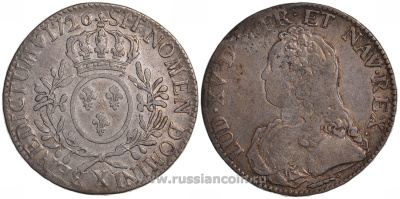 Франция 1 экю 1726 X, Людовик XV KM 486.23 серебро 00-000-00