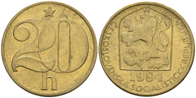 Чехословакия 20 геллеров 1984 KM 74 латунь 4152-842