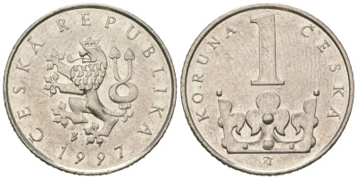 Чехия 1 крона 1997 KM 7 сталь плакированная никелем 4621-552