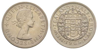 Новая Зеландия 1/2 кроны 1965 Елизавета II (1952-2022), редкий год, тираж 200.000 экземпляров KM 29.2 медно-никель UNC 29-735