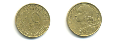 ФРАНЦИЯ 10 САНТИМОВ 1967 ТИП MARIANNE KM 929 медь алюминий никель 86-1724