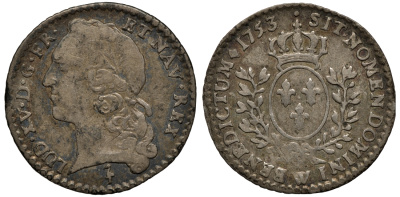 Франция 6 солей 1753 W, Людовик XV KM 510.16 серебро 00-817-09