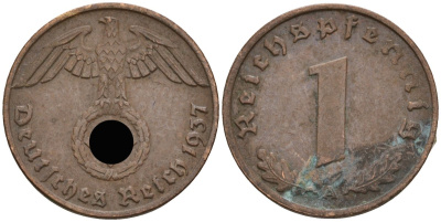 Германия 1 рейхспфенниг 1937 A KM 89, J 361 бронза 4396-113