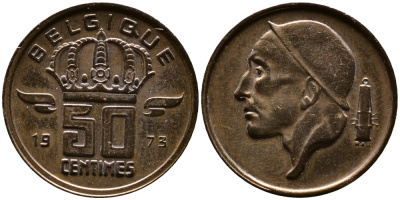 БЕЛЬГИЯ 50 САНТИМОВ 1973 BELGIQUE KM 148.1 бронза 4387-627
