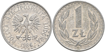 ПОЛЬША 1 ЗЛОТЫЙ 1986 MW KM 49.2 алюминий 4591-716