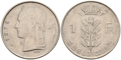 БЕЛЬГИЯ 1 ФРАНК 1970 BELGIQUE KM 142.1 медно-никель 4563-122