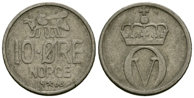Норвегия 10 эре 1968 Пчела, Улаф V (1958-1991) KM 411 медно-никель 4136-857