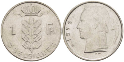 БЕЛЬГИЯ 1 ФРАНК 1976 BELGIQUE, БОДУЭН I (1951-1993) KM 142.1 медно-никель 213-536