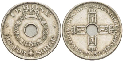 НОРВЕГИЯ 1 КРОНА 1950 ХОКОН VII (1905-1957) KM 385 медно-никель 4402-131