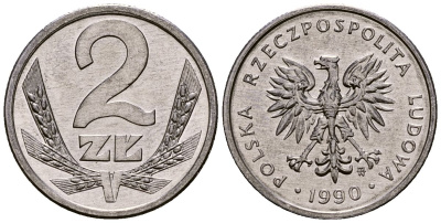 Польша 2 злотых 1990 Y 80.3 алюминий 4164-969