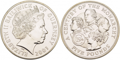 Гернси 5 фунтов 2001 монархи Великобритании, XIX век KM 114 медно-никель UNC 11-154-45