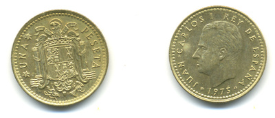 Испания 1 песета 1975 (76) Хуан Карлос I (1975-2001) KM 806 алюминиевая бронза 177-115