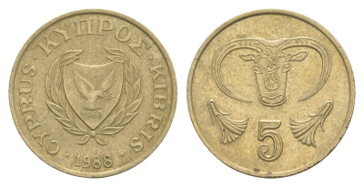Кипр 5 центов 1988 голова быка KM 55.2 никель латунь 4649-1162