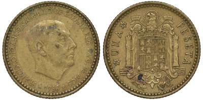 Испания 1 песета 1966 (72) Франсиско Франко (1939-1975) KM 796 алюминиевая бронза 4128-1044