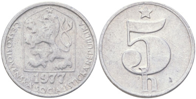 Чехословакия 5 геллеров 1977 KM 86 алюминий 4613-1039