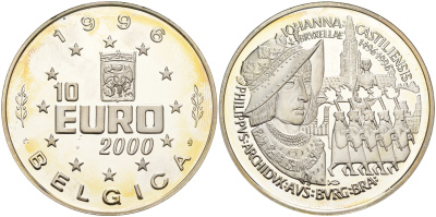Бельгия 10 евро 2000 Хуана Кастильская 	UC# 324 серебро PROOF 11-236-14