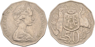 Австралия 50 центов 1981 Елизавета II (1952-2022), герб, кенгуру KM 68 медно-никель 4131-726