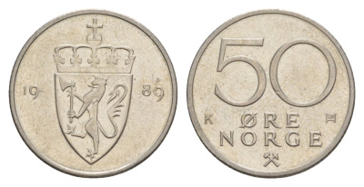Норвегия 50 эре 1989 Улаф V (1957-1991) KM 418 медно-никель UNC 4635-515