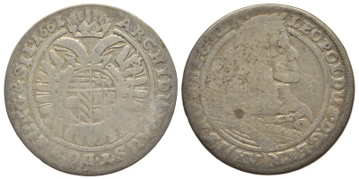Австрия, Священная Римская империя 15 крейцеров 1661 Леопольд I (1657-1705), монетный двор Гратц KM 1187 серебро 413-133