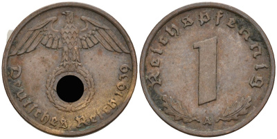 Германия 1 рейхспфенниг 1939 A KM 89, J 361 бронза 4396-1051