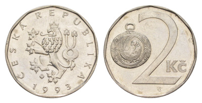 Чехия 2 кроны 1993 KM 9 сталь плакированная никелем aUNC 4632-526