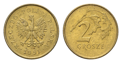 Польша 2 гроша 1991 Y 277 марганец латунь UNC 4674-937