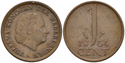 Нидерланды 1 цент 1964 Юлиана (1949-1980) KM 180 бронза    4598-234