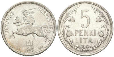 Литва 5 лит 1925 KM 78 серебро 81-715