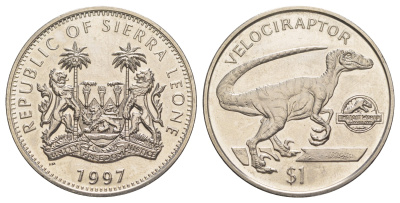 Сьерра-Леоне 1 доллар 1997 Велоцираптор KM 95 медно-никель BU 1521-1334