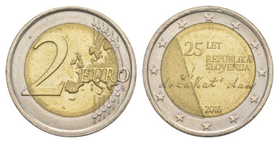 Словения 2 евро 2016 25 лет Независимости KM 126 биметалл UNC 4633-1041