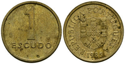Португалия 1 эскудо 1985 KM 614 никель латунь 4164-1133