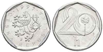 Чехия 20 геллеров 1997 KM 2.1 алюминий aUNC 192-623
