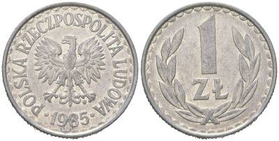 Польша 1 злотый 1985 MW Y 49.1 алюминий aUNC 4616-1212