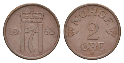 Норвегия 2 эре 1953 Хокон VII (1905-1957) KM 399 бронза 4635-325