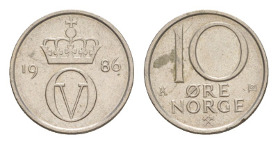 Норвегия 10 эре 1986 Улаф V (1957-1991) KM 416 медно-никель 4632-1212