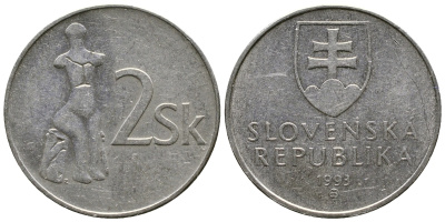 СЛОВАКИЯ 2 КРОНЫ 1993 KM 13 сталь плакированная никелем 4110-917