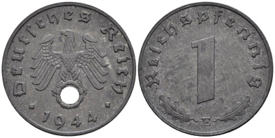Германия 1 рейхспфенниг 1944 E KM 97, J. 369 цинк 4547-255