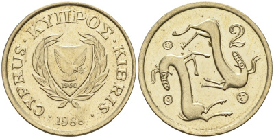 Кипр 2 цента 1988 KM 54.2 никель латунь 4580-259
