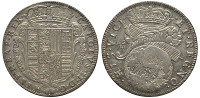 Неаполь и Сицилия тари (2 карлини) 1687 Карл II Испанский серебро 413-5025