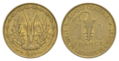 Западная Африка (BCEAO) 10 франков 1969 KM 1a медь алюминий никель 4656-832