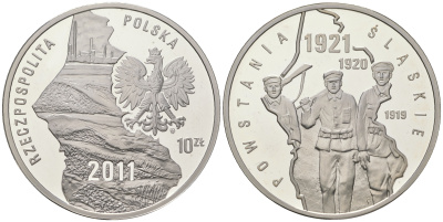 Польша 10 злотых 2011 Силезские восстания 1919-1920-1921 KM 793 серебро PROOF 1099-2-43