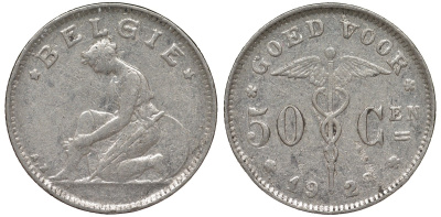 Бельгия 50 сантимов 1923 Belgie KM 88 никель 4164-152