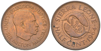 Сьерра-Леоне 1/2 цента 1964 KM 16 бронза 192-324