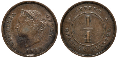 Кипр 1/4 пиастра 1879 Виктория (1837-1901) KM 1.1 бронза 00-801-69