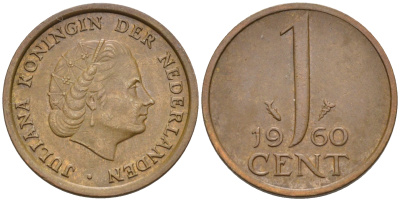 Нидерланды 1 цент 1960 Юлиана (1948-1980) КМ 180 бронза    4174-557