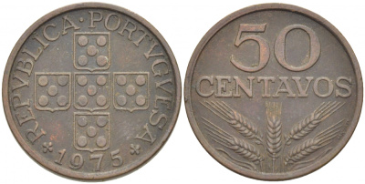 ПОРТУГАЛИЯ 50 СЕНТАВО 1975 KM 596 бронза 3718-444