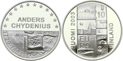 Финляндия 10 евро 2003 200 лет со дня смерти Андерса Чудениуса KM 110 серебро PROOF 11-226-32