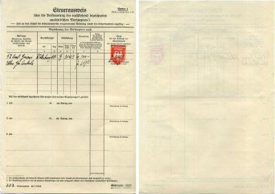 Германия документ об уплате налогов за получение дивидеднов по акциям 1927 бумага 8805-06-1