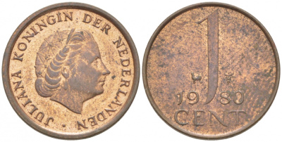 Нидерланды 1 цент 1980 Юлиана (1949-1980) KM 180 бронза 3457-1045